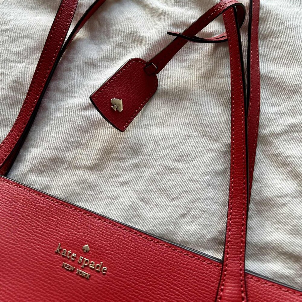 NWOT Kate Spade Red Cara Large Pebbled Leather Zip-Top Tote – US One Size - Picture 5 of 11